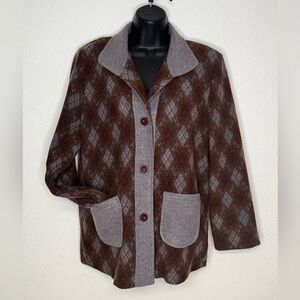 Brown and Gray Argyle Patterned Jacket
